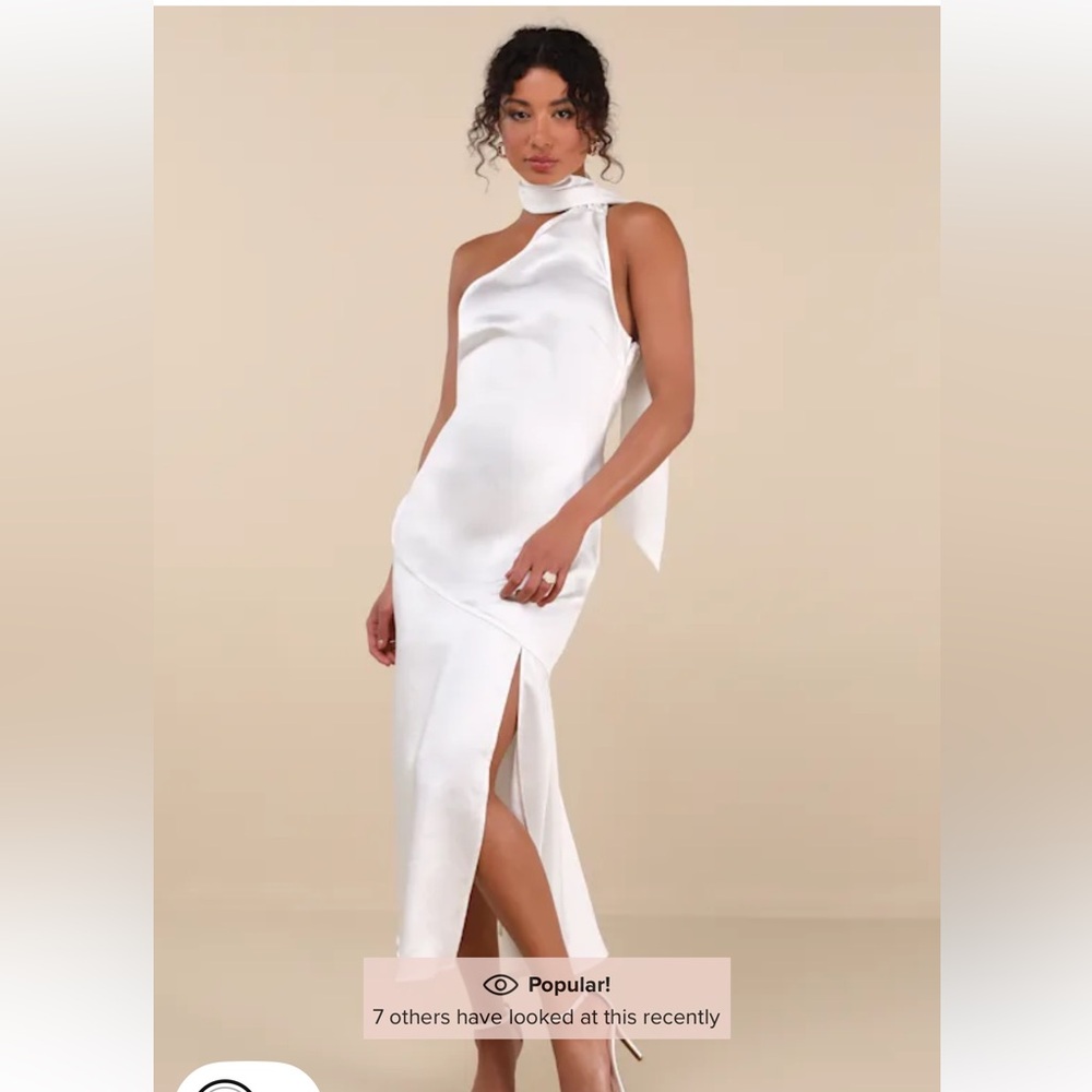 Lulus Reglan White Satin One Shoulder Sash Midi Dress
